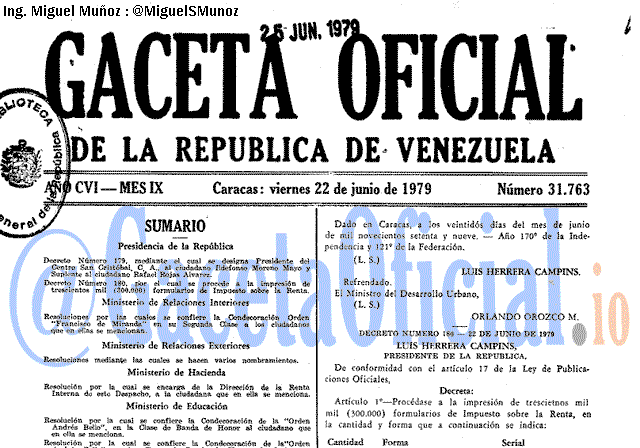 Gaceta Oficial 31763 del 22 Junio 1979