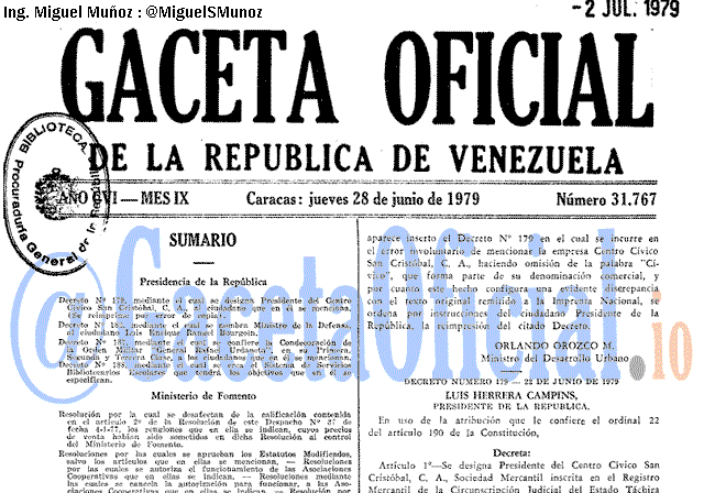 Gaceta Oficial 31767 del 28 Junio 1979