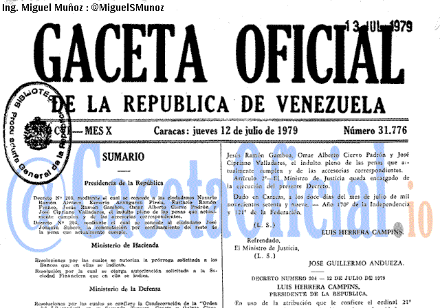 Gaceta Oficial 31776 del 12 Julio 1979