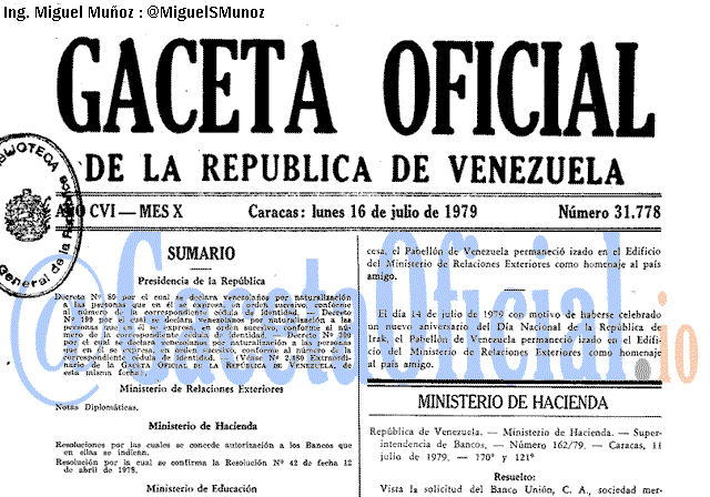Gaceta Oficial 31778 del 16 Julio 1979