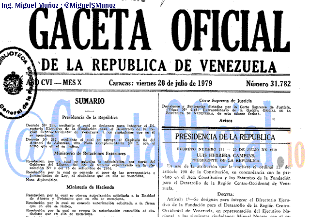 Gaceta Oficial 31782 del 20 Julio 1979