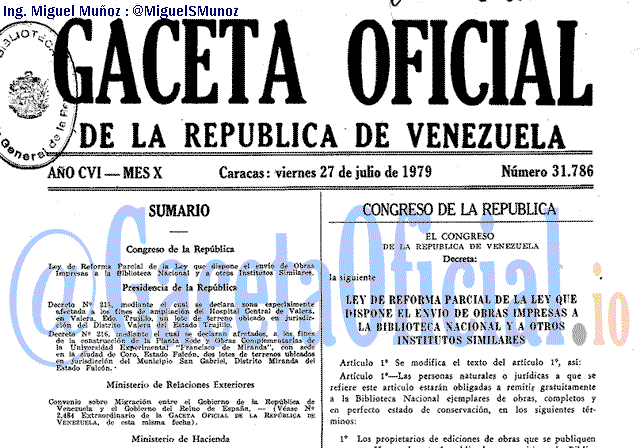 Gaceta Oficial 31786 del 27 Julio 1979