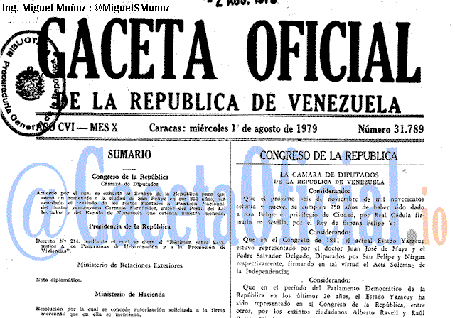 Gaceta Oficial 31789 del 1 Agosto 1979