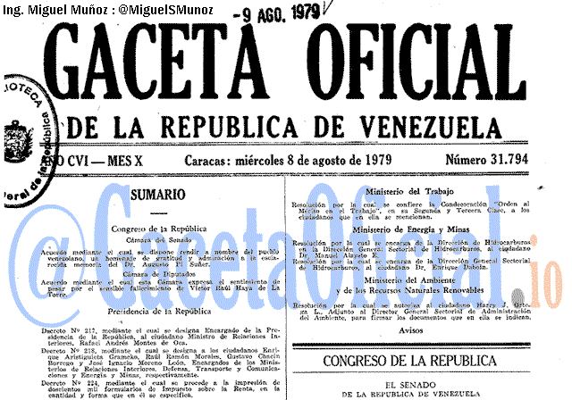 Gaceta Oficial 31794 del 8 Agosto 1979
