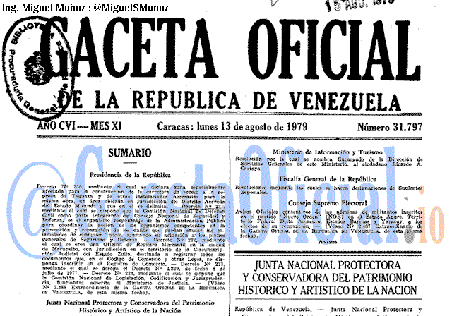 Gaceta Oficial 31797 del 13 Agosto 1979