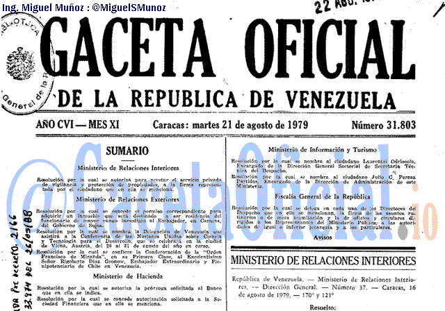 Gaceta Oficial 31803 del 21 Agosto 1979
