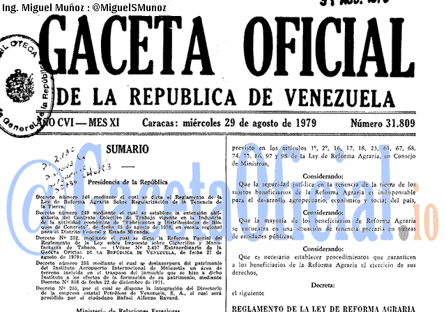 Gaceta Oficial 31809 del 29 Agosto 1979