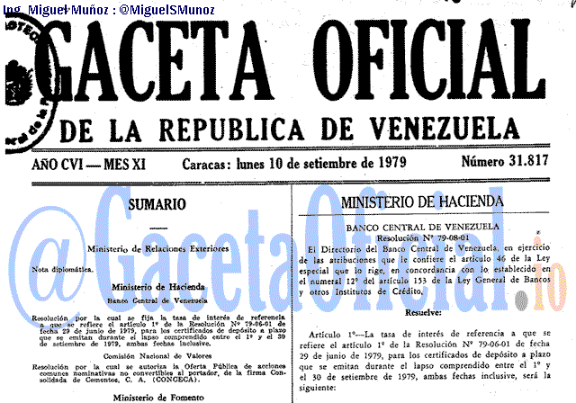 Gaceta Oficial 31817 del 10 Septiembre 1979
