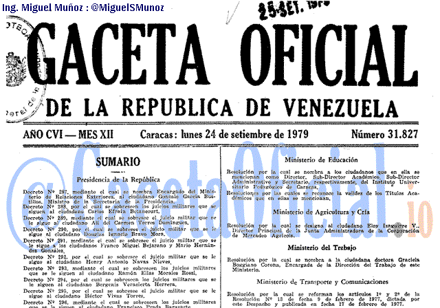 Gaceta Oficial 31827 del 24 Septiembre 1979