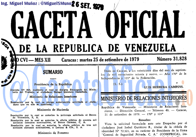 Gaceta Oficial 31828 del 25 Septiembre 1979