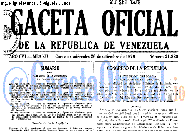 Gaceta Oficial 31829 del 26 Septiembre 1979