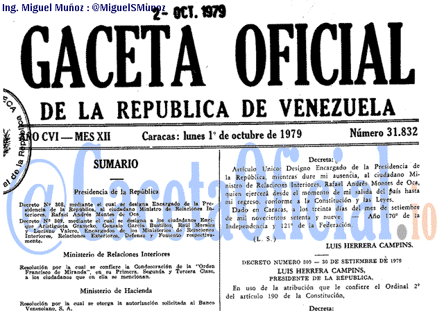 Gaceta Oficial 31832 del 1 Octubre 1979