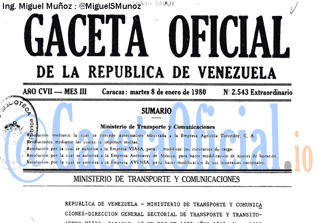 Gaceta Oficial 2543 del 8 Enero 1980