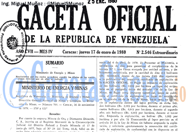 Gaceta Oficial 2546 del 17 Enero 1980