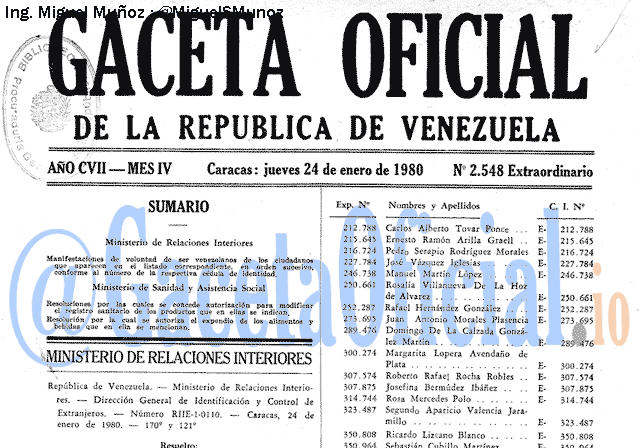 Gaceta Oficial 2548 del 24 Enero 1980
