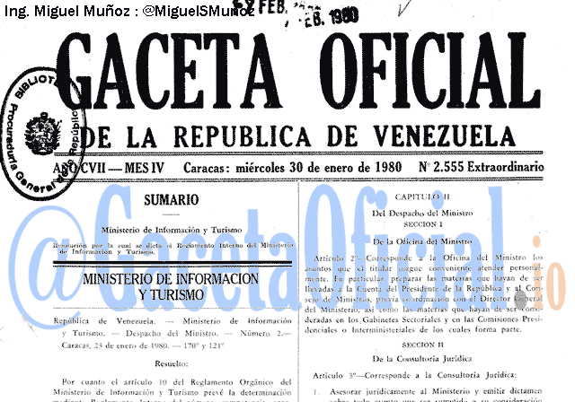 Gaceta Oficial 2555 del 30 Enero 1980