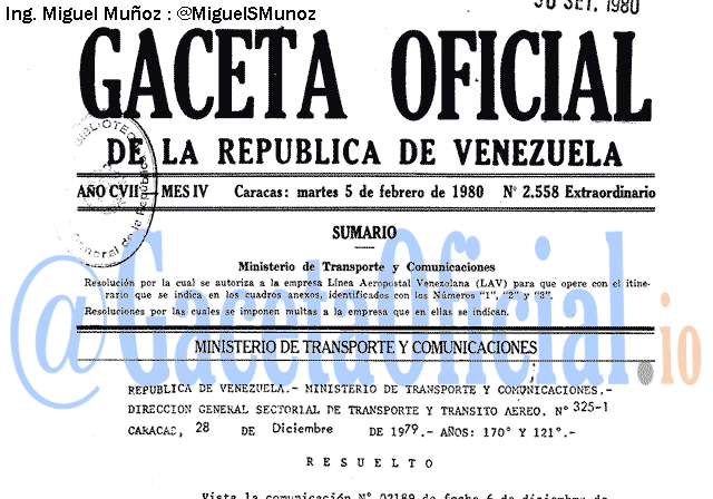 Gaceta Oficial 2558 del 5 Febrero 1980