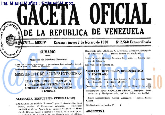 Gaceta Oficial 2560 del 7 Febrero 1980