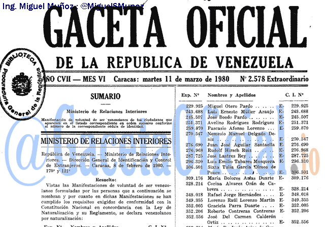 Gaceta Oficial 2578 del 11 Marzo 1980