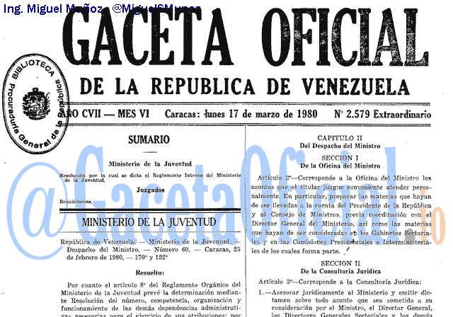 Gaceta Oficial 2579 del 17 Marzo 1980