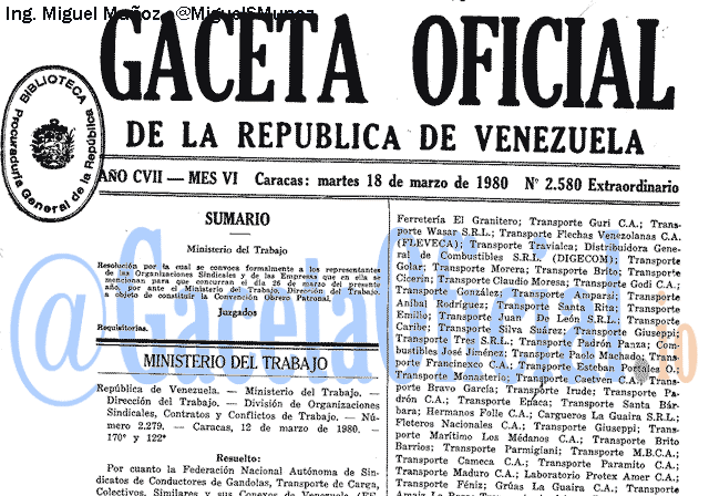Gaceta Oficial 2580 del 18 Marzo 1980