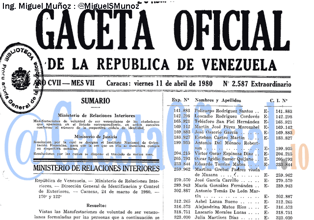 Gaceta Oficial 2587 del 11 Abril 1980
