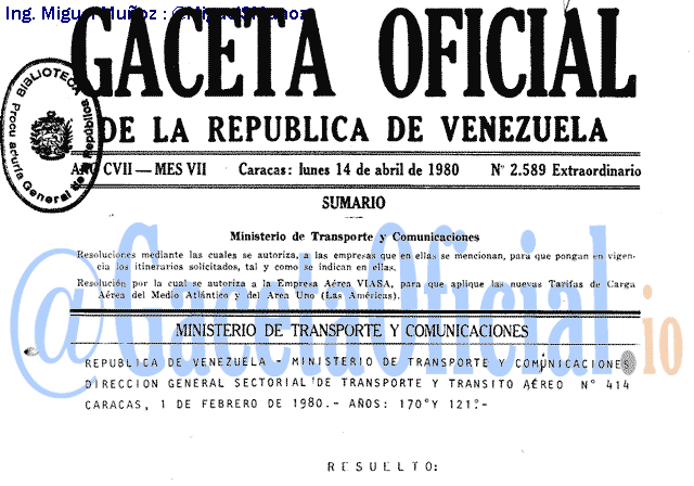 Gaceta Oficial 2589 del 14 Abril 1980