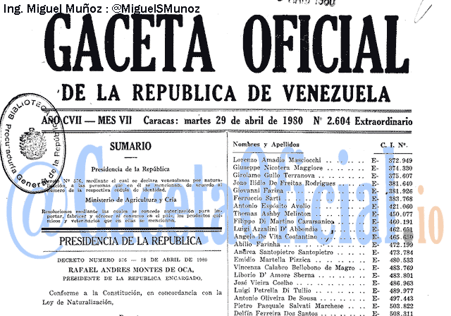 Gaceta Oficial 2604 del 29 Abril 1980