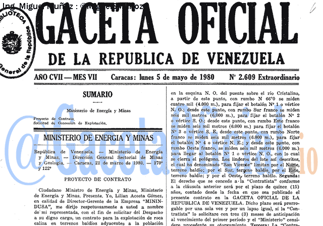 Gaceta Oficial 2609 del 5 Mayo 1980