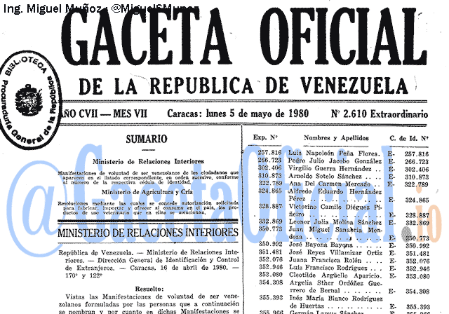 Gaceta Oficial 2610 del 5 Mayo 1980