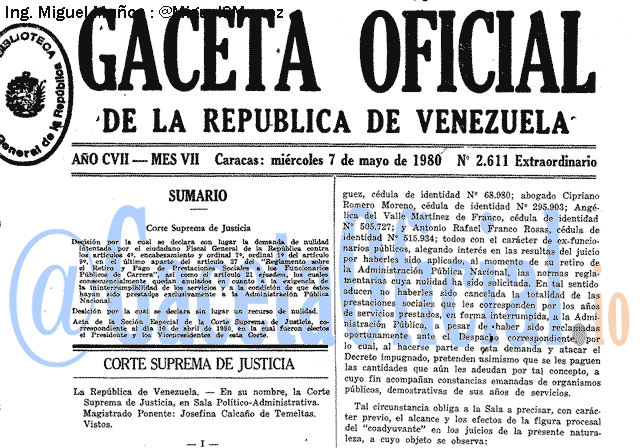 Gaceta Oficial 2611 del 7 Mayo 1980