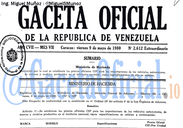 Gaceta Oficial 2612 del 9 Mayo 1980