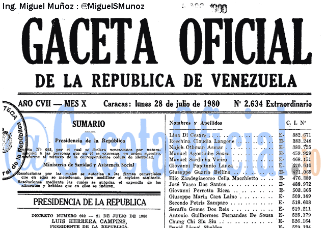 Gaceta Oficial 2634 del 28 Julio 1980