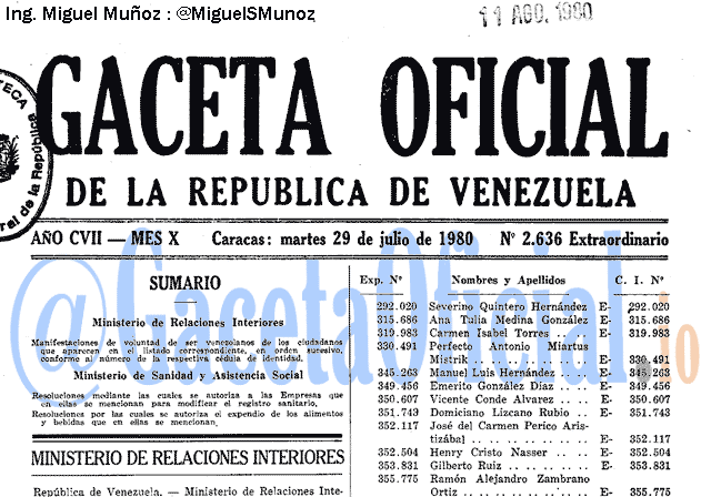 Gaceta Oficial 2636 del 29 Julio 1980