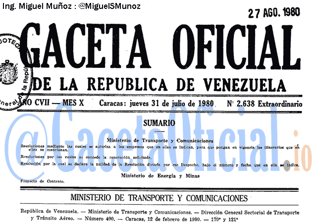 Gaceta Oficial 2638 del 31 Julio 1980