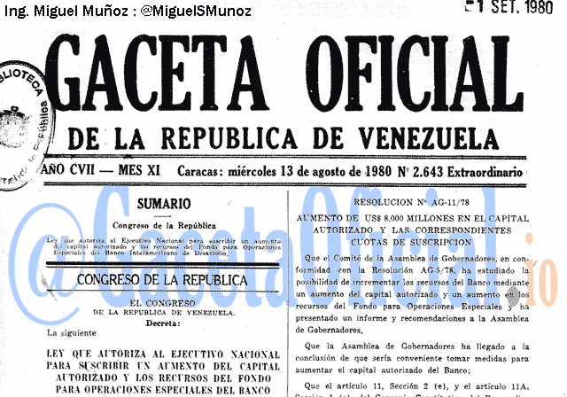 Gaceta Oficial 2643 del 13 Agosto 1980