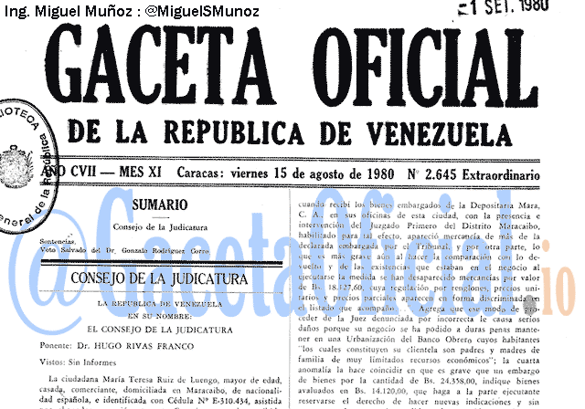Gaceta Oficial 2645 del 15 Agosto 1980