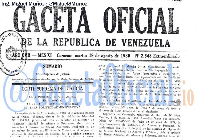 Gaceta Oficial 2648 del 19 Agosto 1980