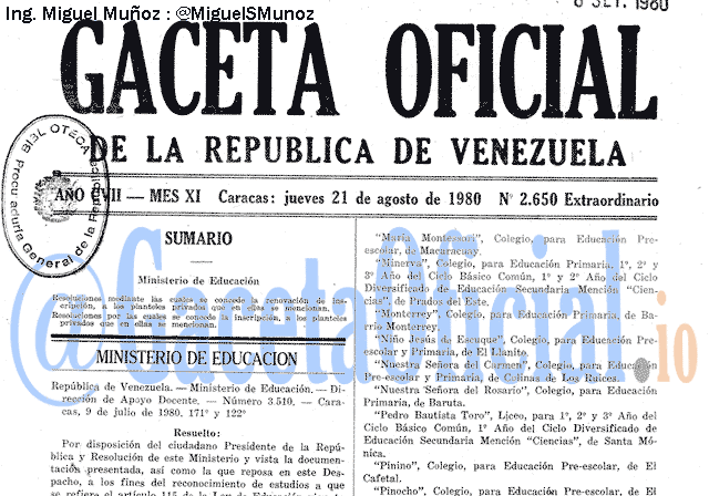 Gaceta Oficial 2650 del 21 Agosto 1980