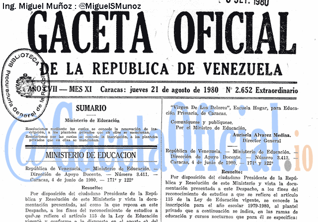 Gaceta Oficial 2652 del 21 Agosto 1980