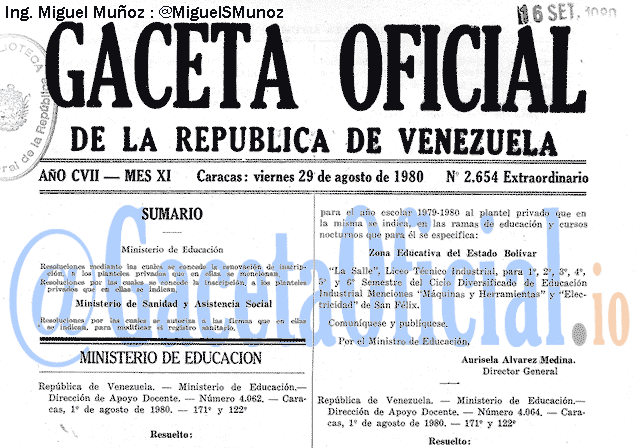 Gaceta Oficial 2654 del 29 Agosto 1980