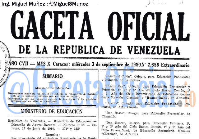 Gaceta Oficial 2656 del 3 Septiembre 1980