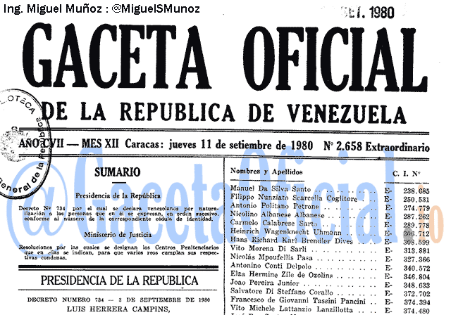 Gaceta Oficial 2658 del 11 Septiembre 1980