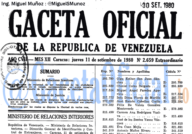 Gaceta Oficial 2659 del 11 Septiembre 1980