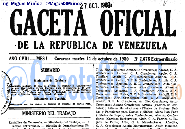 Gaceta Oficial 2678 del 14 Octubre 1980