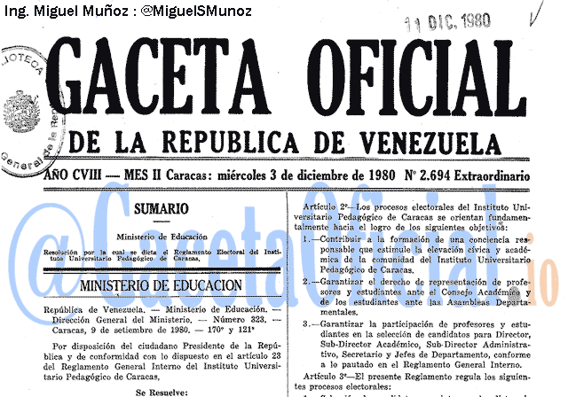 Gaceta Oficial 2694 del 3 Diciembre 1980