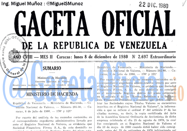 Gaceta Oficial 2697 del 8 Diciembre 1980