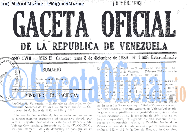 Gaceta Oficial 2698 del 8 Diciembre 1980