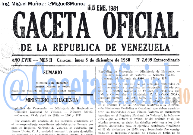 Gaceta Oficial 2699 del 8 Diciembre 1980