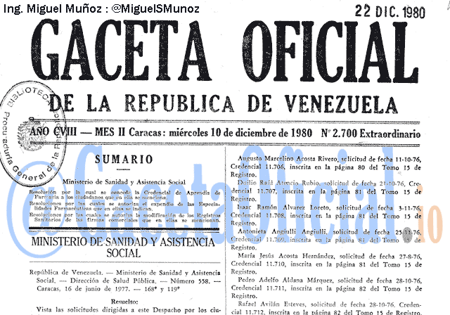 Gaceta Oficial 2700 del 10 Diciembre 1980